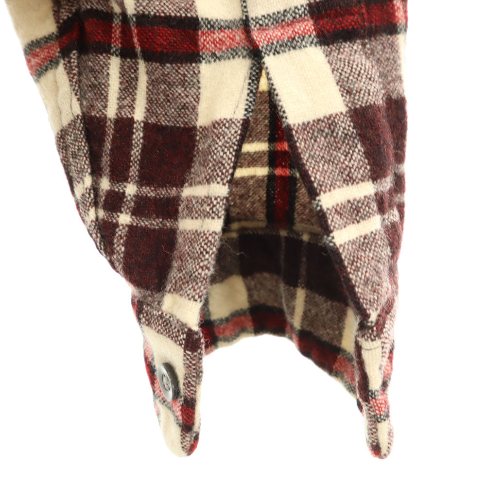Sears 60s Vintage Plaid Open Collar Wool Shirt Brown Size S