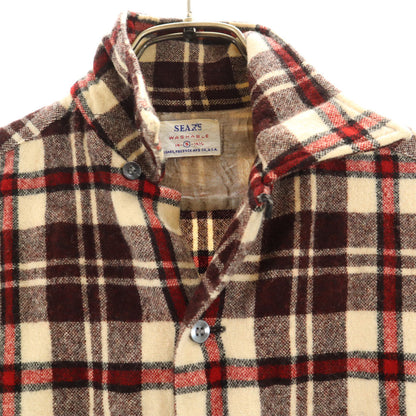 Sears 60s Vintage Plaid Open Collar Wool Shirt Brown Size S