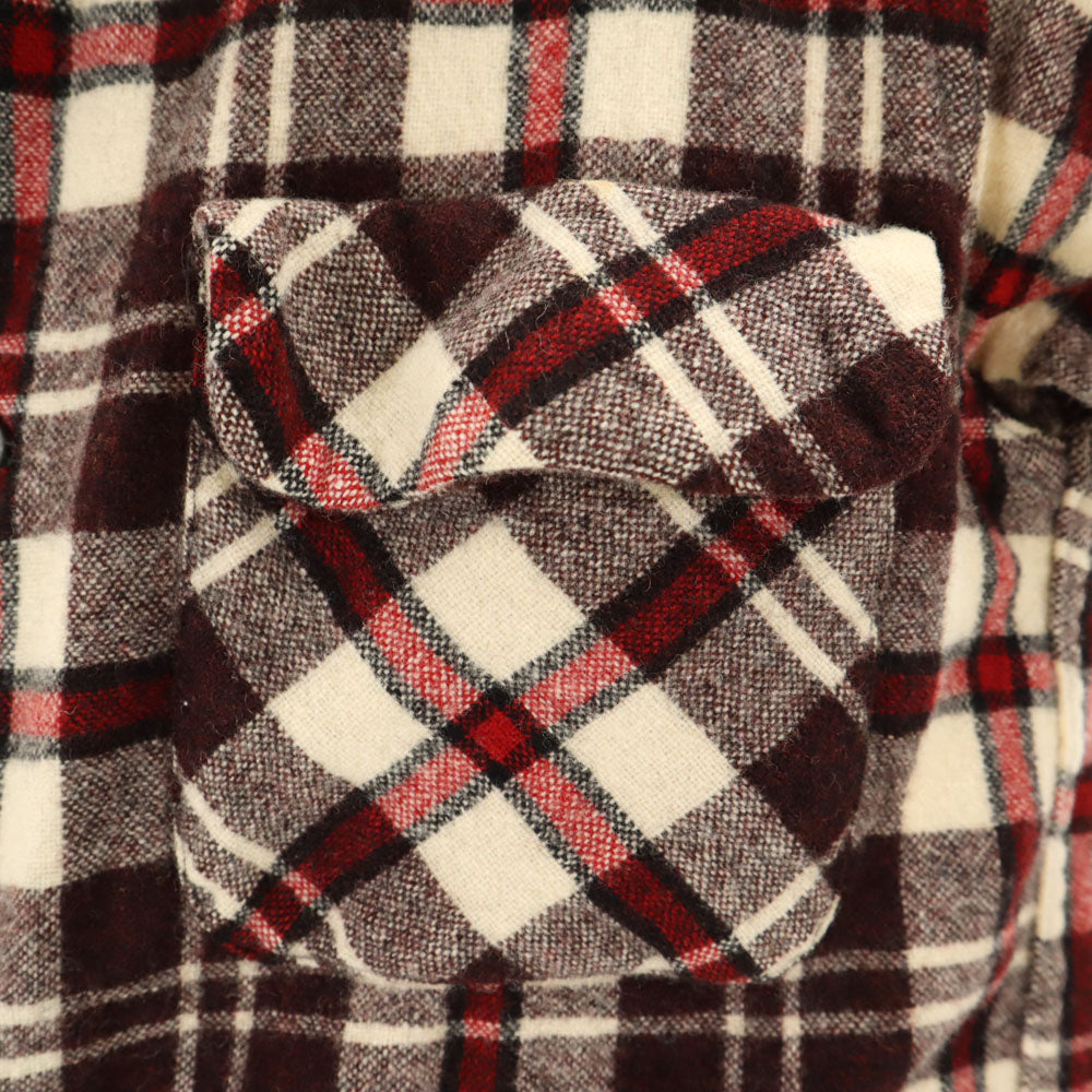 Sears 60s Vintage Plaid Open Collar Wool Shirt Brown Size S