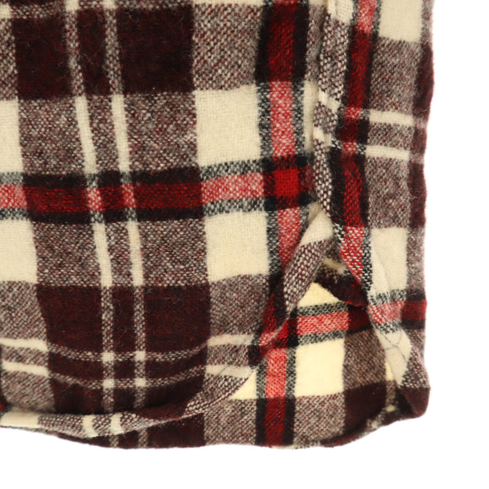 Sears 60s Vintage Plaid Open Collar Wool Shirt Brown Size S