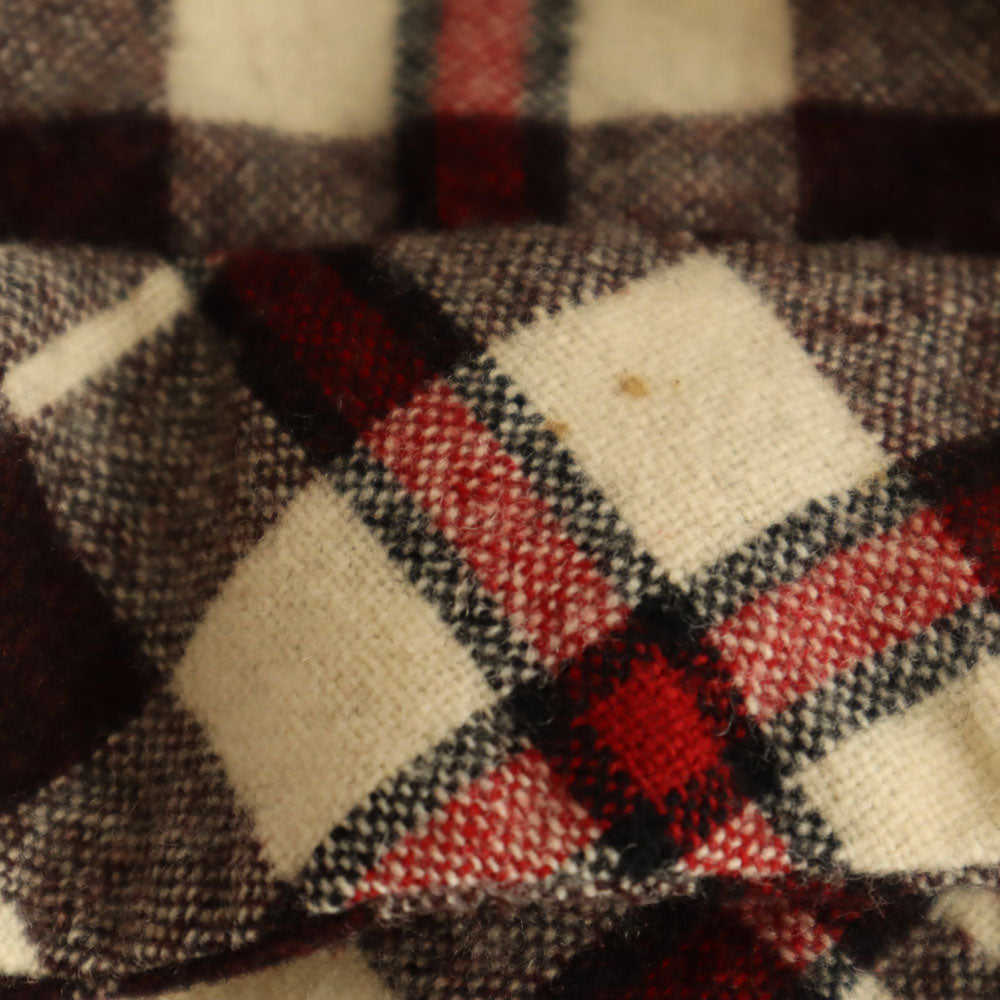 Sears 60s Vintage Plaid Open Collar Wool Shirt Brown Size S