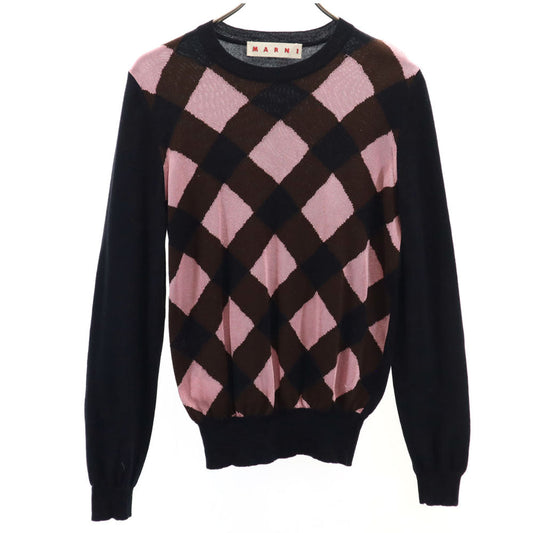 MARNI Wool Blend Check Long Sleeve Sweater Black Size 40