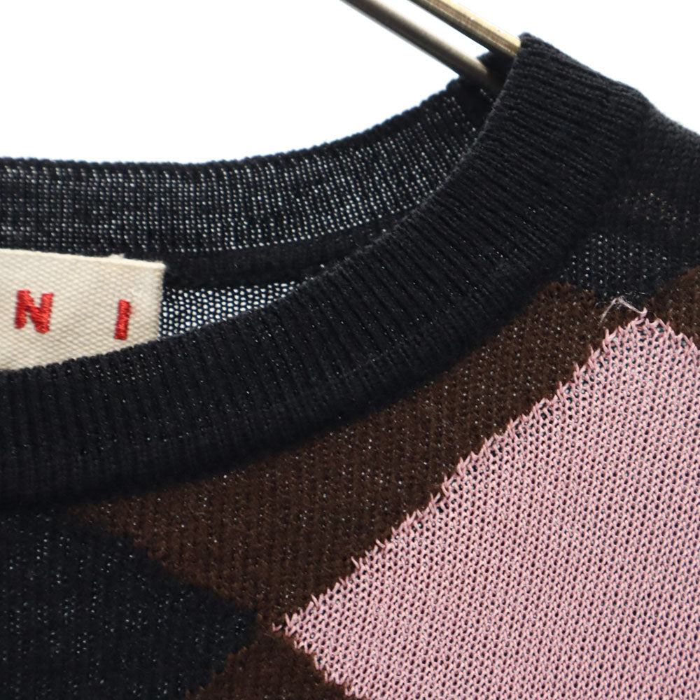 MARNI Wool Blend Check Long Sleeve Sweater Black Size 40
