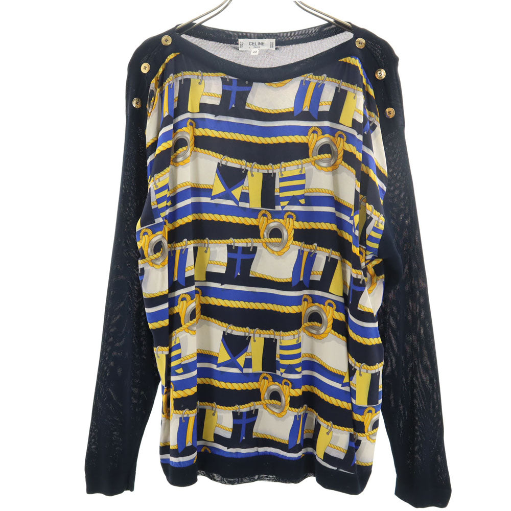 CELINE 90s Italian Long Sleeve Knit Sweater Navy Size 42