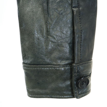 pas de calais Raccoon Fur Trim Leather Dark Green Jacket Size 38