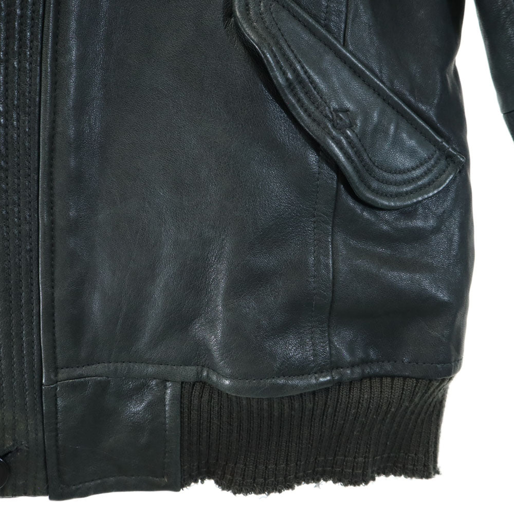 pas de calais Raccoon Fur Trim Leather Dark Green Jacket Size 38