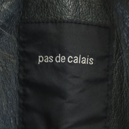 pas de calais Raccoon Fur Trim Leather Dark Green Jacket Size 38