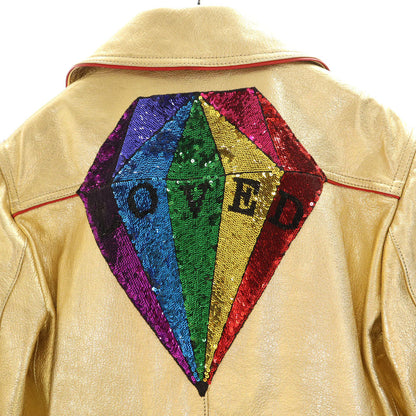 GUCCI Gold Sequin Goat Leather Double Riders Jacket Size 36