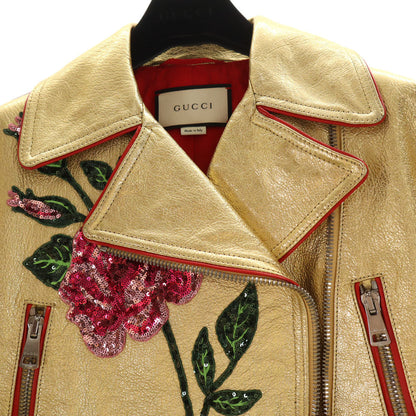 GUCCI Gold Sequin Goat Leather Double Riders Jacket Size 36