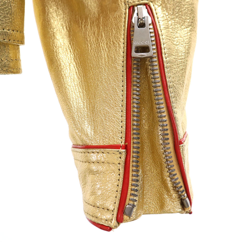 GUCCI Gold Sequin Goat Leather Double Riders Jacket Size 36