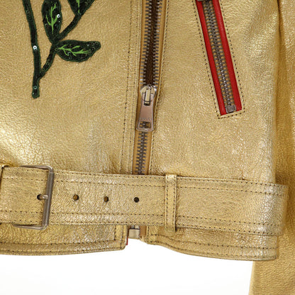 GUCCI Gold Sequin Goat Leather Double Riders Jacket Size 36