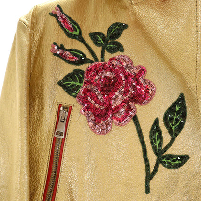 GUCCI Gold Sequin Goat Leather Double Riders Jacket Size 36
