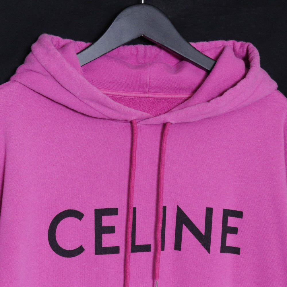 CELINE 21SS Pink Loose Cotton Logo Print Hoodie Size L