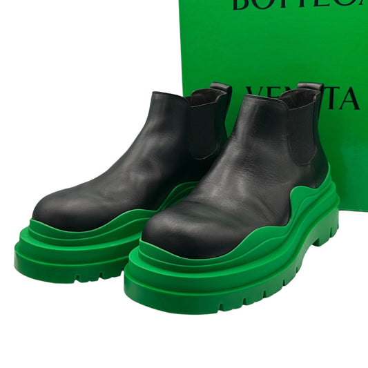 BOTTEGA VENETA TIRE Ankle Chelsea Black Green Boots Size EU 42