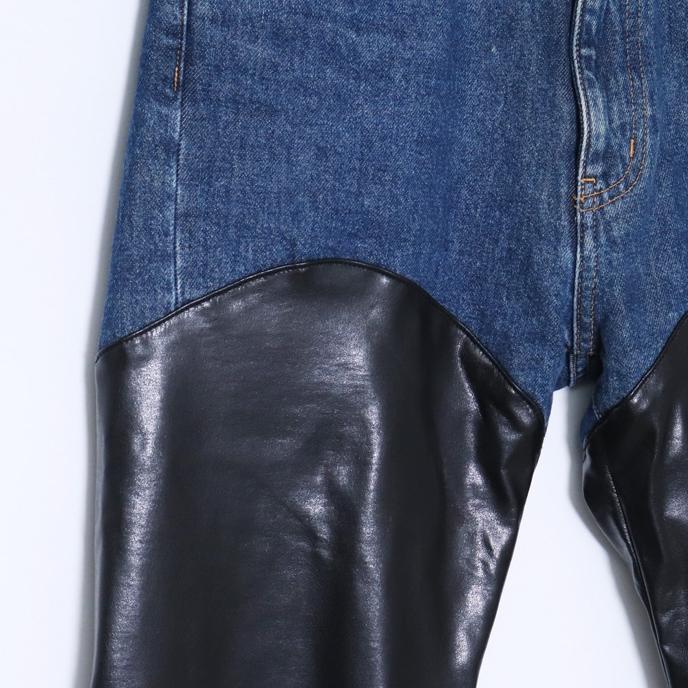 JOHN LAWRENCE SULLIVAN Leather Denim Jeans & Black Size L