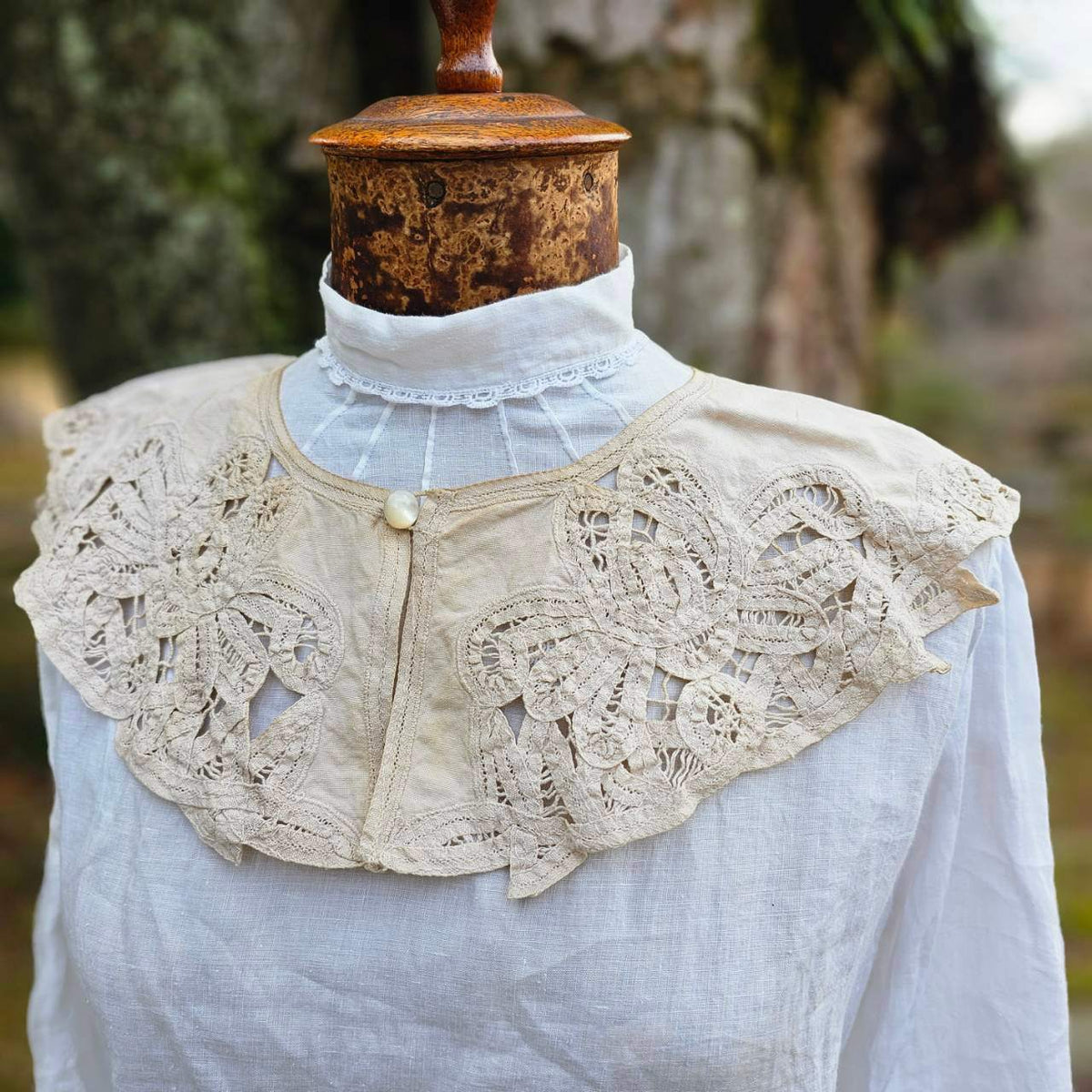 Euro vintage Cotton Linen Collar Beige