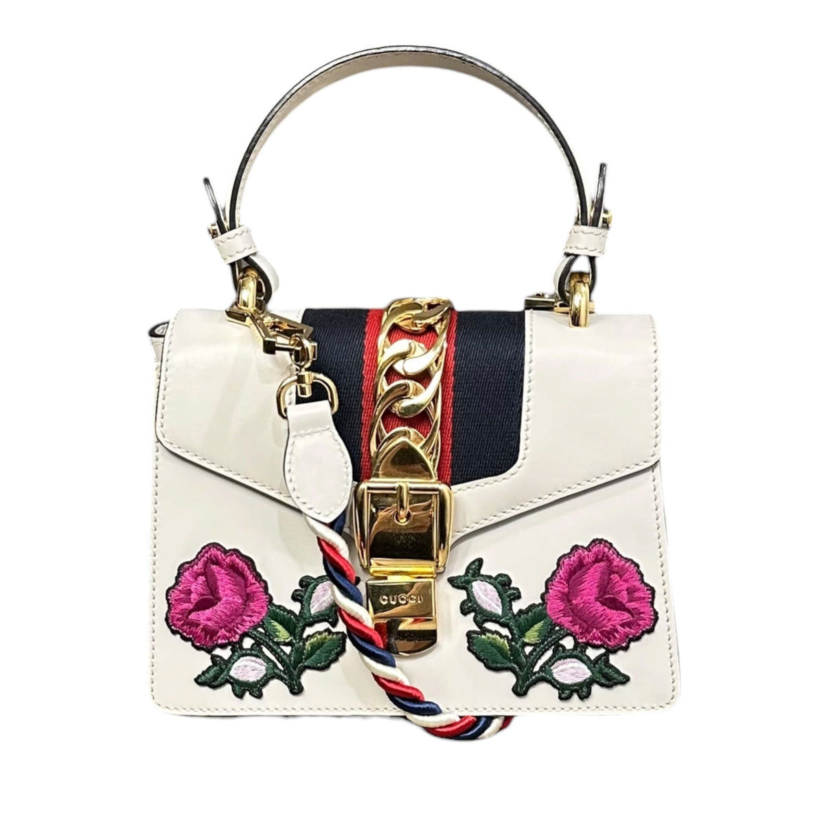 GUCCI Sylvie-Web Rose Embroidered Shoulder Bag