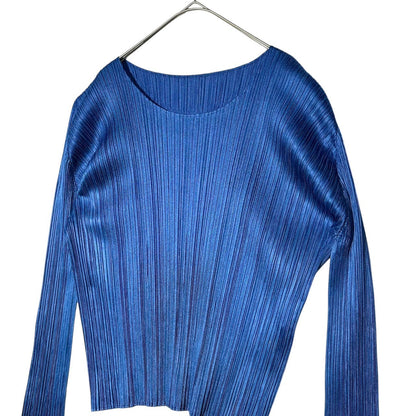 PLEATS PLEASE Long Sleeve Pleated Pullover Top Blue Size 3