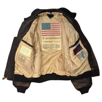 AVIREX G-1 Flight Leather Jacket Patches Brown Size S