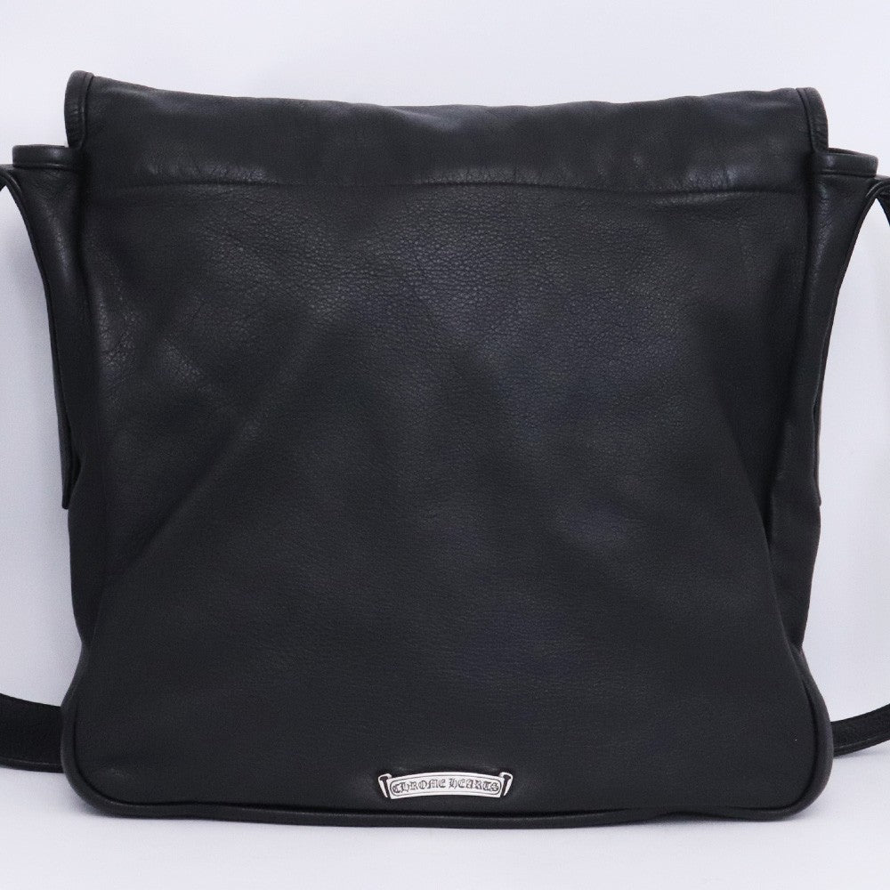CHROME HEARTS BS Fleur Leather Messenger Bag Black Size F