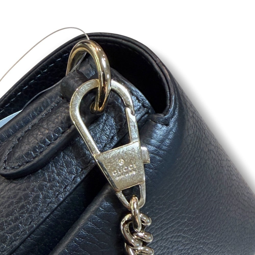 GUCCI Interlocking Chain Leather Shoulder Bag Black Size F