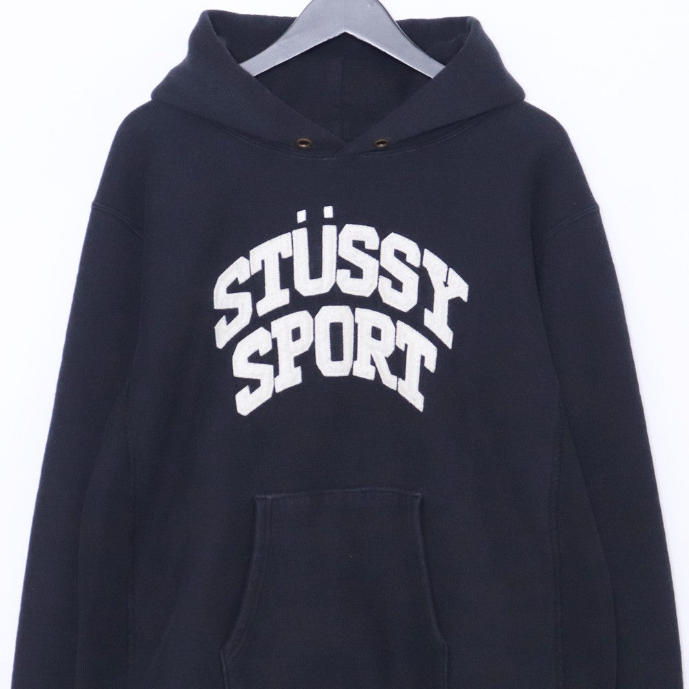 STUSSY × CHAMPION Reverse Weave Felt Hoodie Black Size L