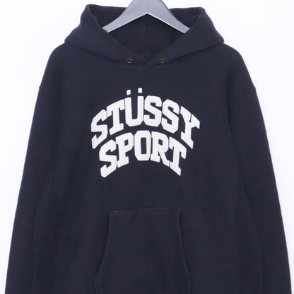 STUSSY × CHAMPION Reverse Weave Felt Hoodie Black Size L