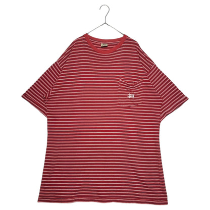 STUSSY 90s Vintage USA Striped Pocket T-Shirt Red Size L