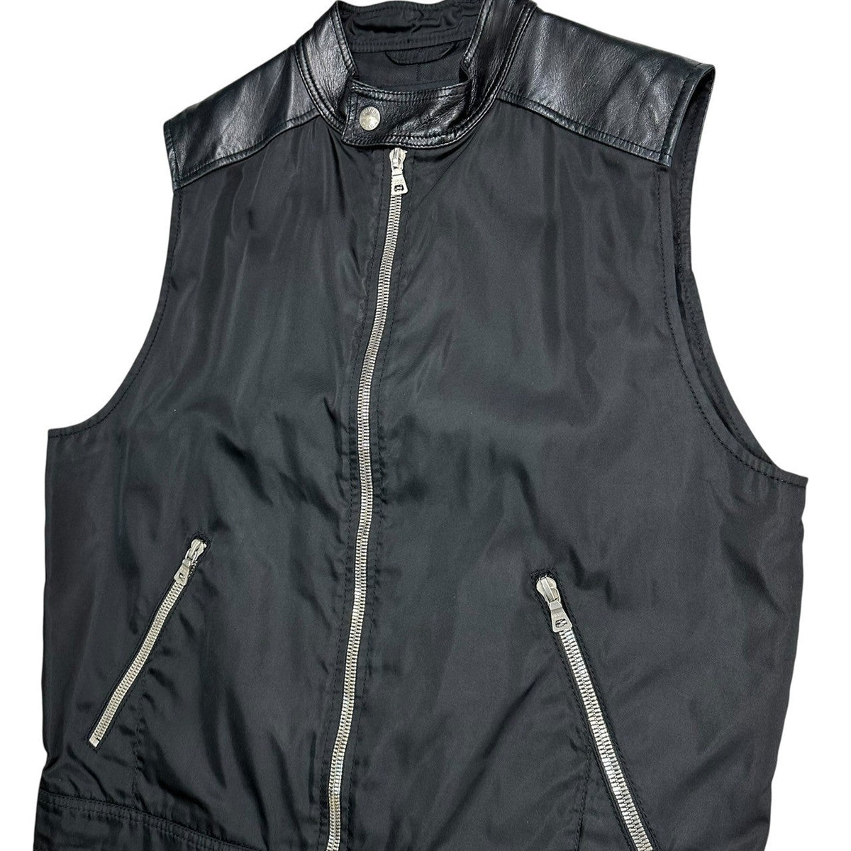 PRADA 1996 Archive Leather Nylon Docking Vest Black Size M