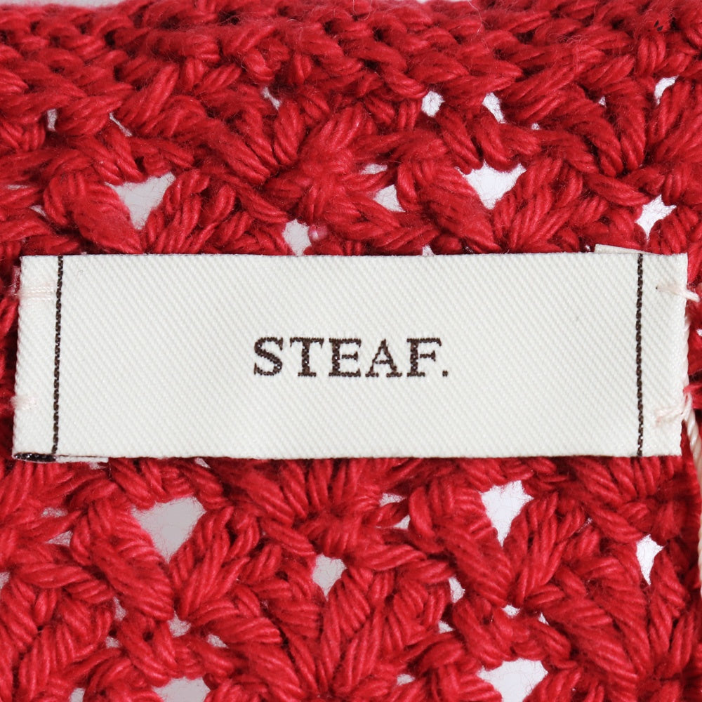 STEAF 25SS Hand Made Patchwork Net Cardigan Coral Red Size M