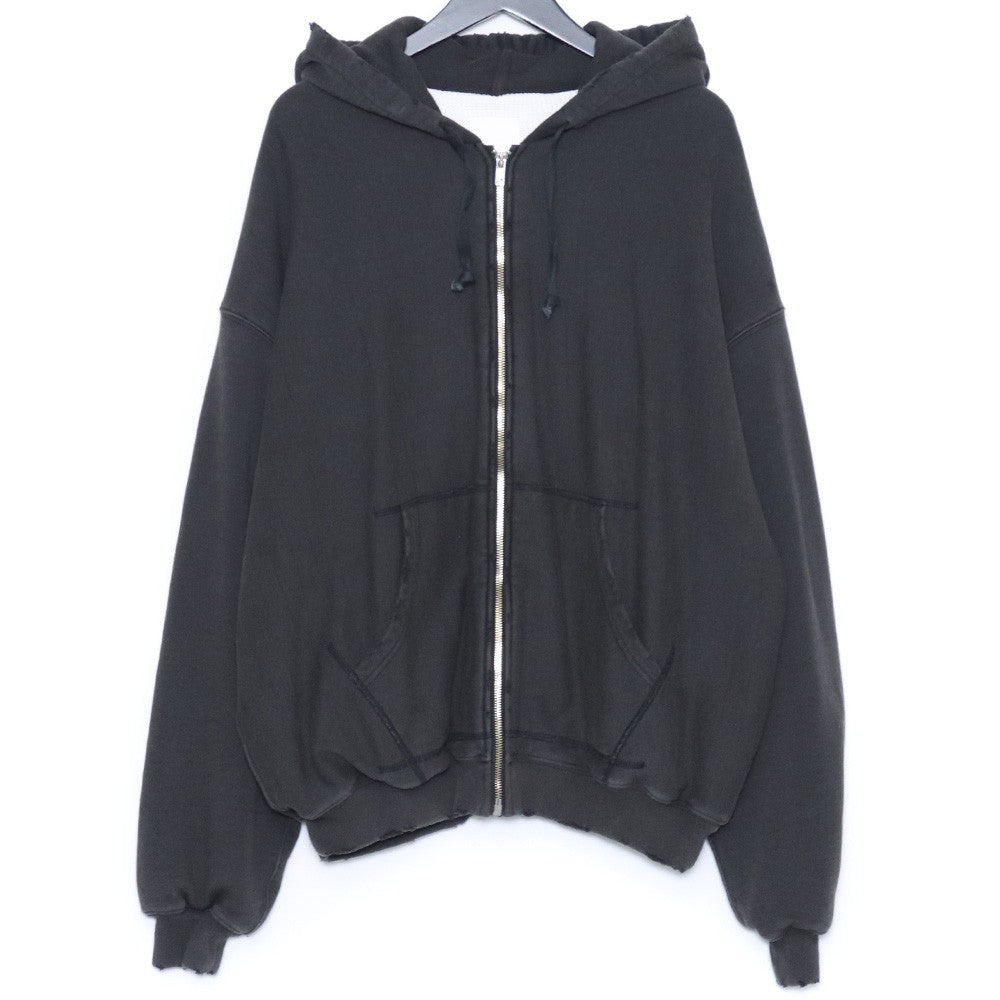 SUS-SOUS Distressed Thermal Lined Zip Hoodie Charcoal Size 5