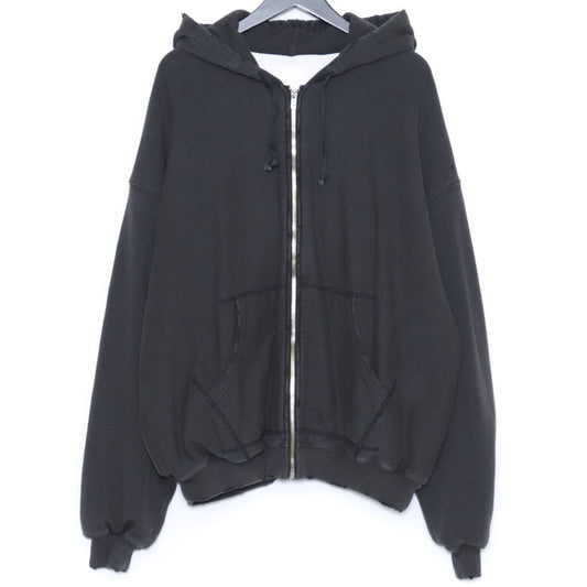 SUS-SOUS Distressed Thermal Lined Zip Hoodie Charcoal Size 5