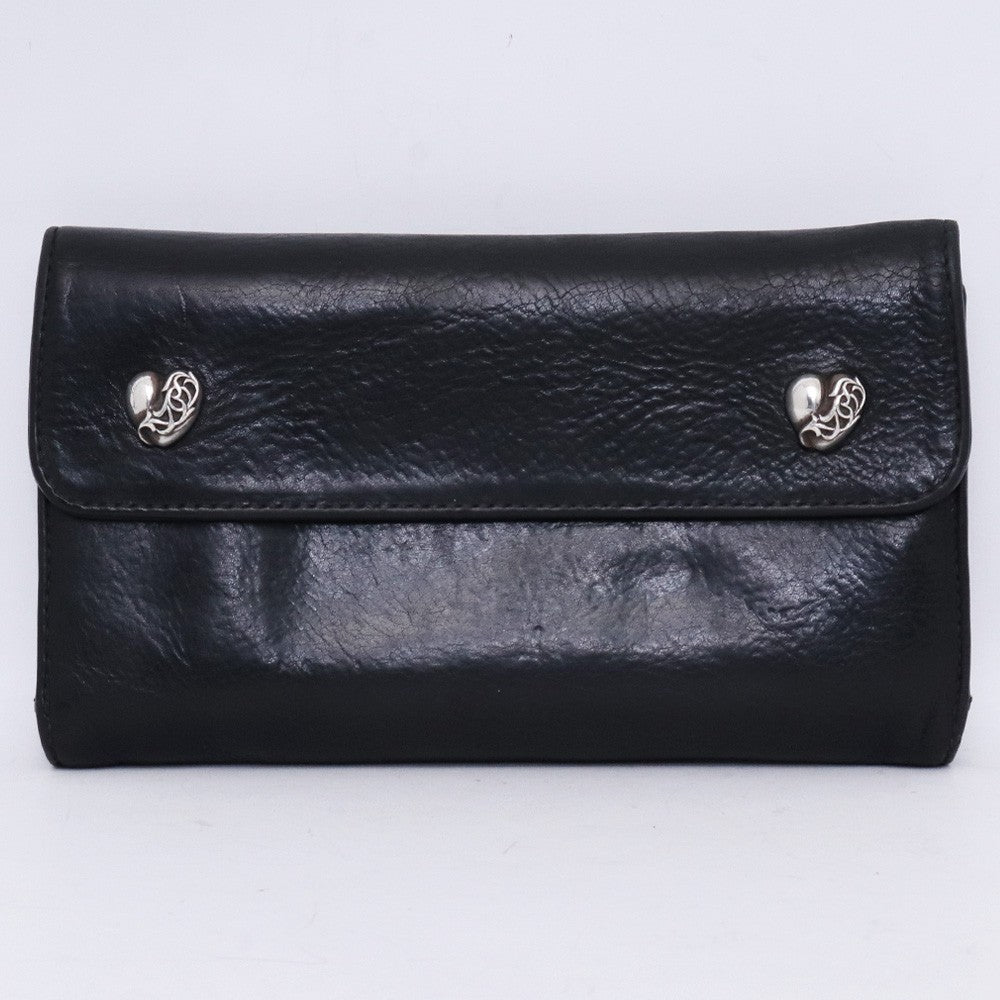 Chrome Hearts Wave Wallet Heart Button Heavy Leather Size F