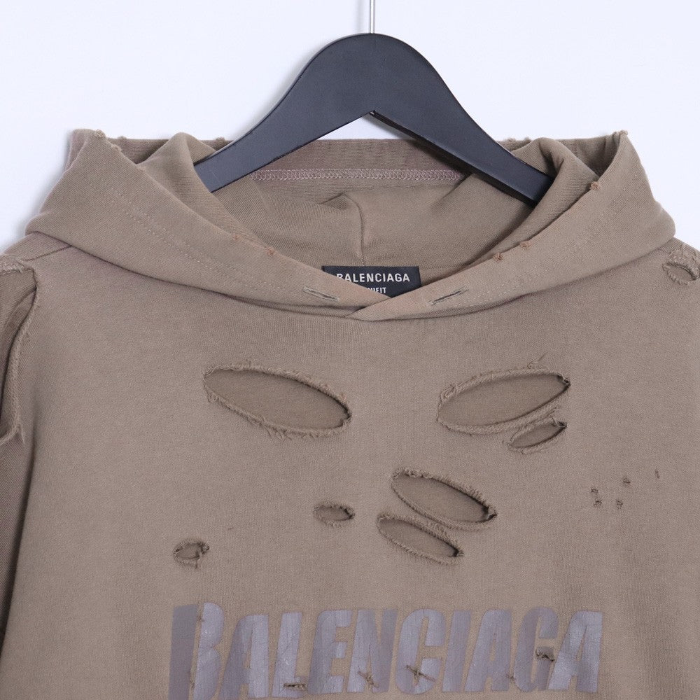 BALENCIAGA Destroyed Pullover Hoodie Brown Size XS