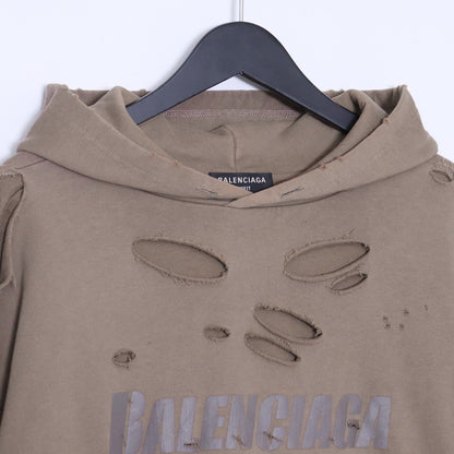 BALENCIAGA Destroyed Pullover Hoodie Brown Size XS