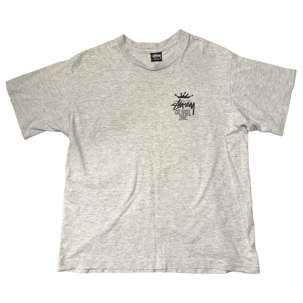 STUSSY 90s Old Skool 1992 T-Shirt Gray/Black Size SIZE L