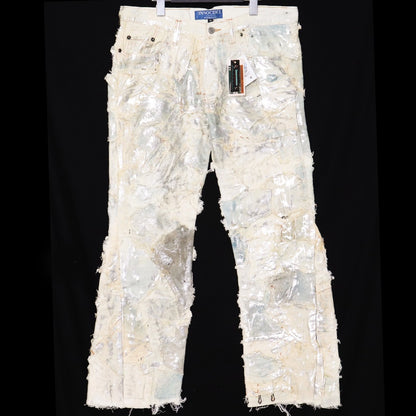 INNOCENCE NYC Metallic Patchwork Distressed Denim Size 34