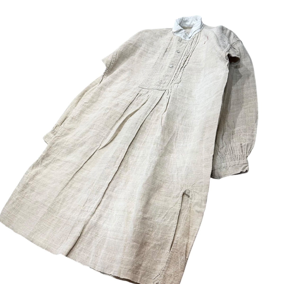 Euro antique 1900s Thick Linen "JD" Up Ecru Shirt