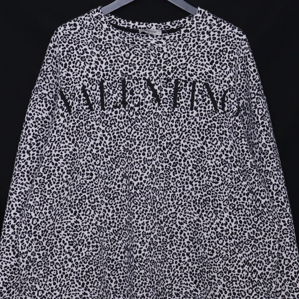 VALENTINO Leopard Print Sweatshirt White Black Size L