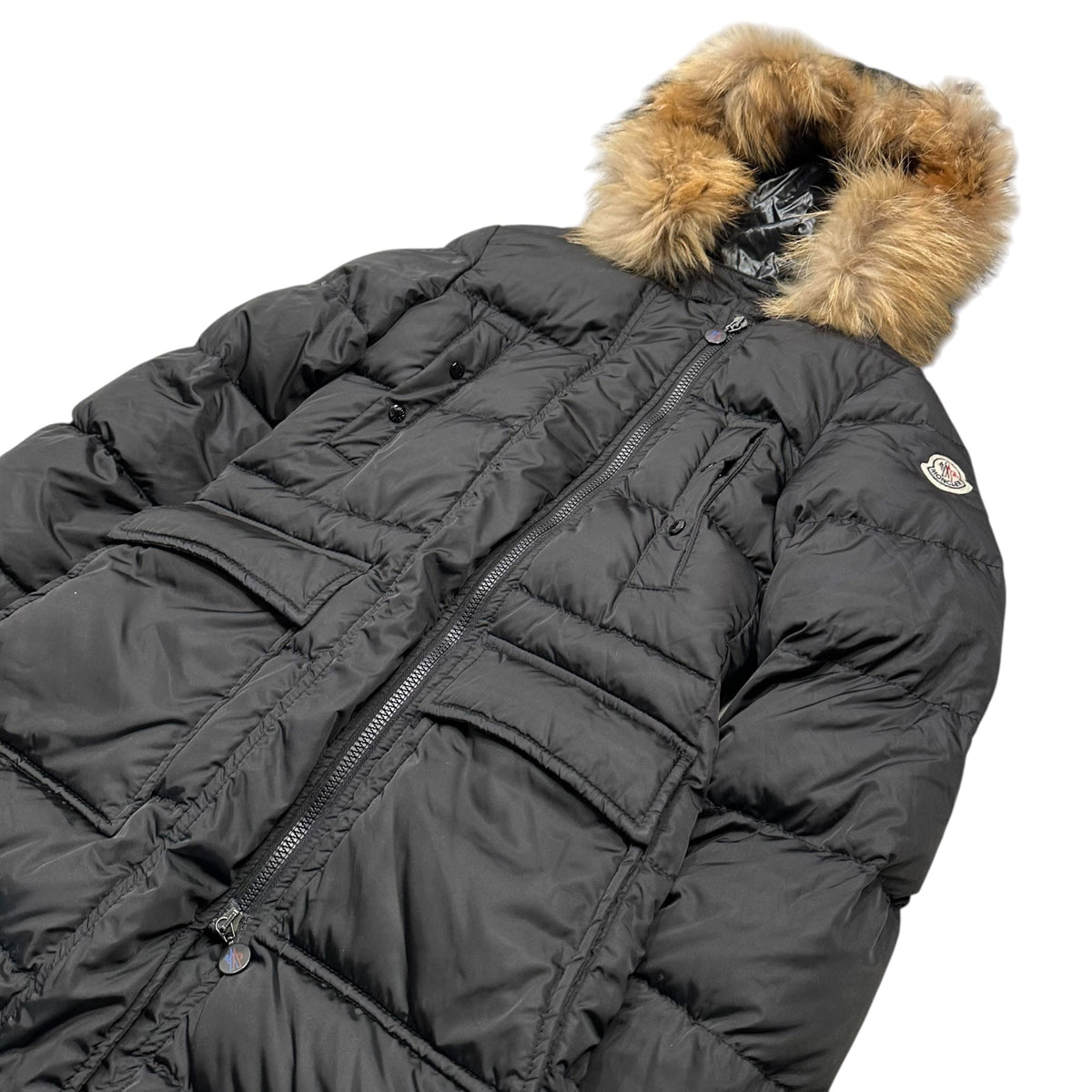 MONCLER MELINA Fur Hooded Long Down Coat Size 0