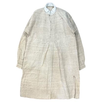 Euro antique 1900s Thick Linen "JD" Up Ecru Shirt