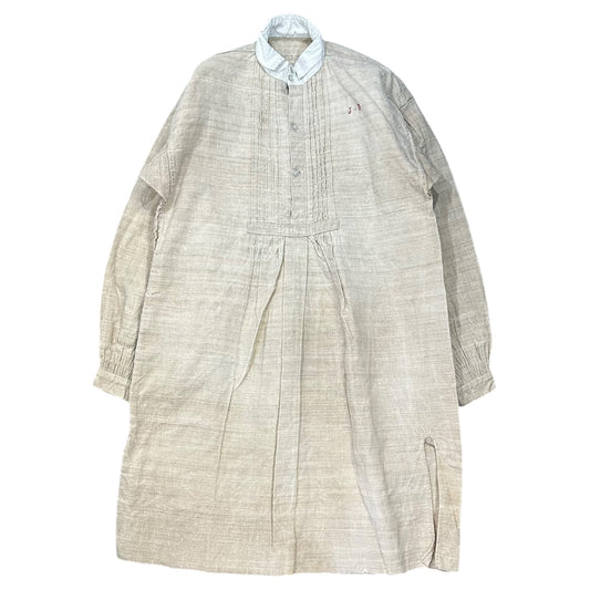 Euro antique 1900s Thick Linen "JD" Up Ecru Shirt
