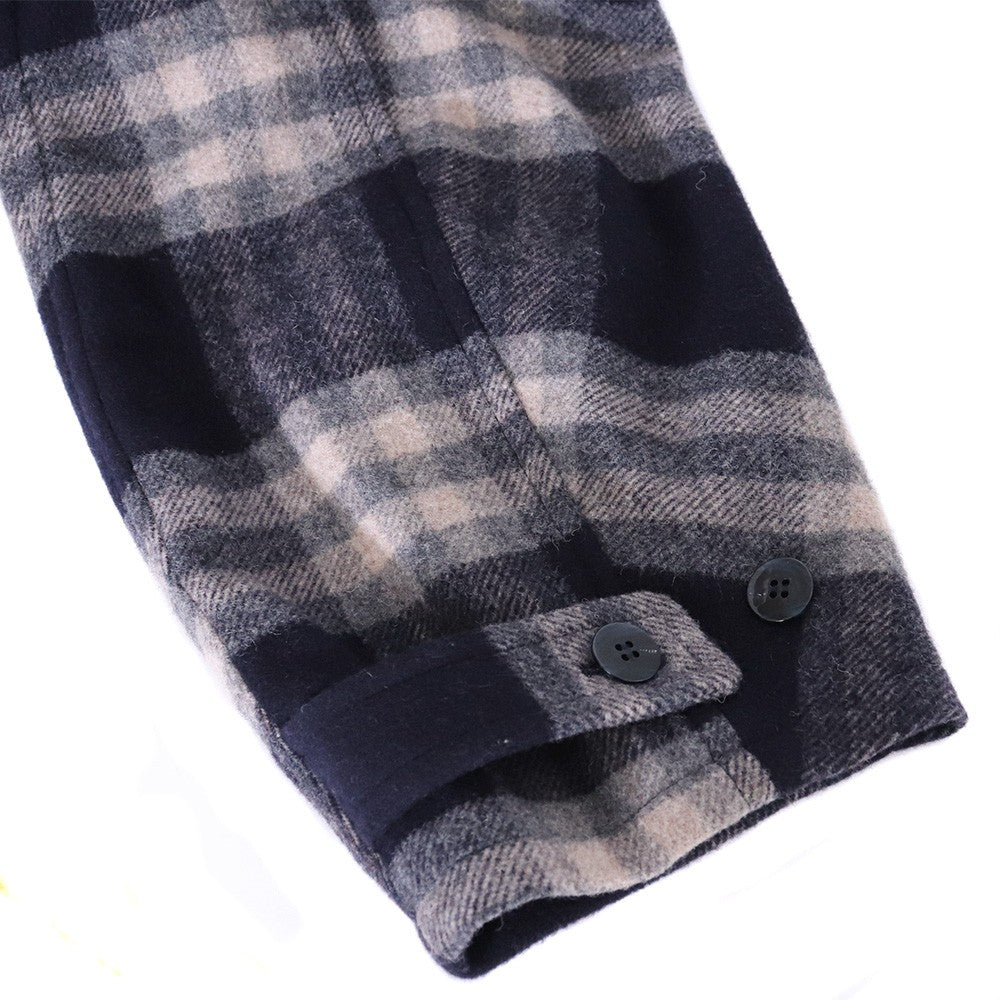 A NOVEL DAY Check Duffle Long Coat Navy Size 2