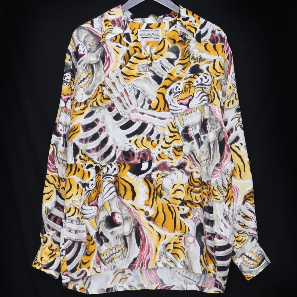 Wacko Maria Tim Lehi Long Sleeve Hawaiian Shirt Tiger Skull Size M