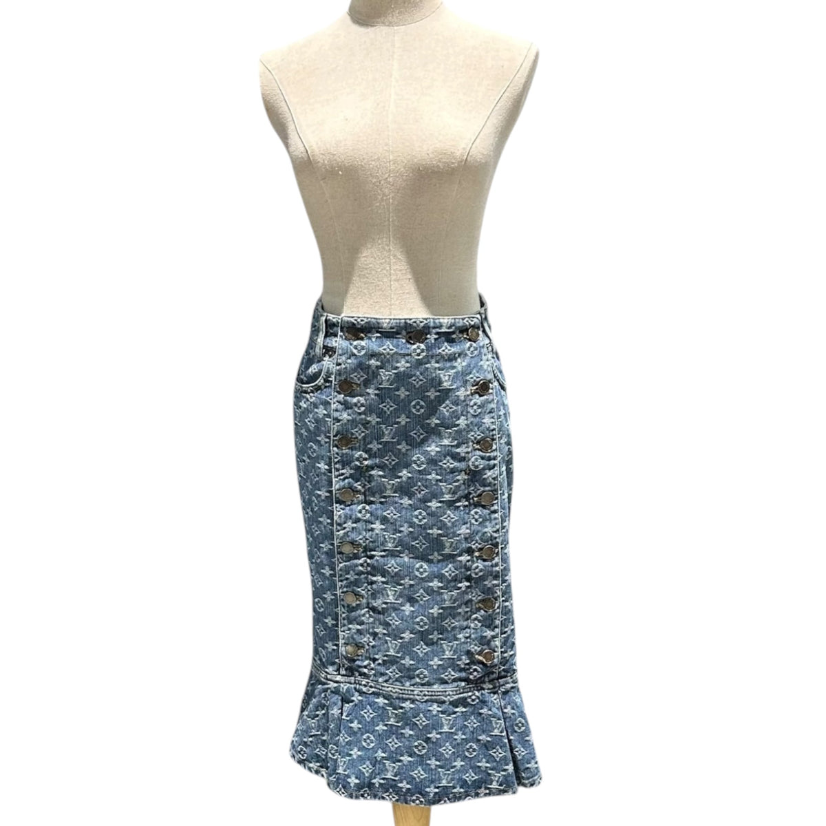 LOUIS VUITTON Monogram Denim Mermaid Skirt Size 36