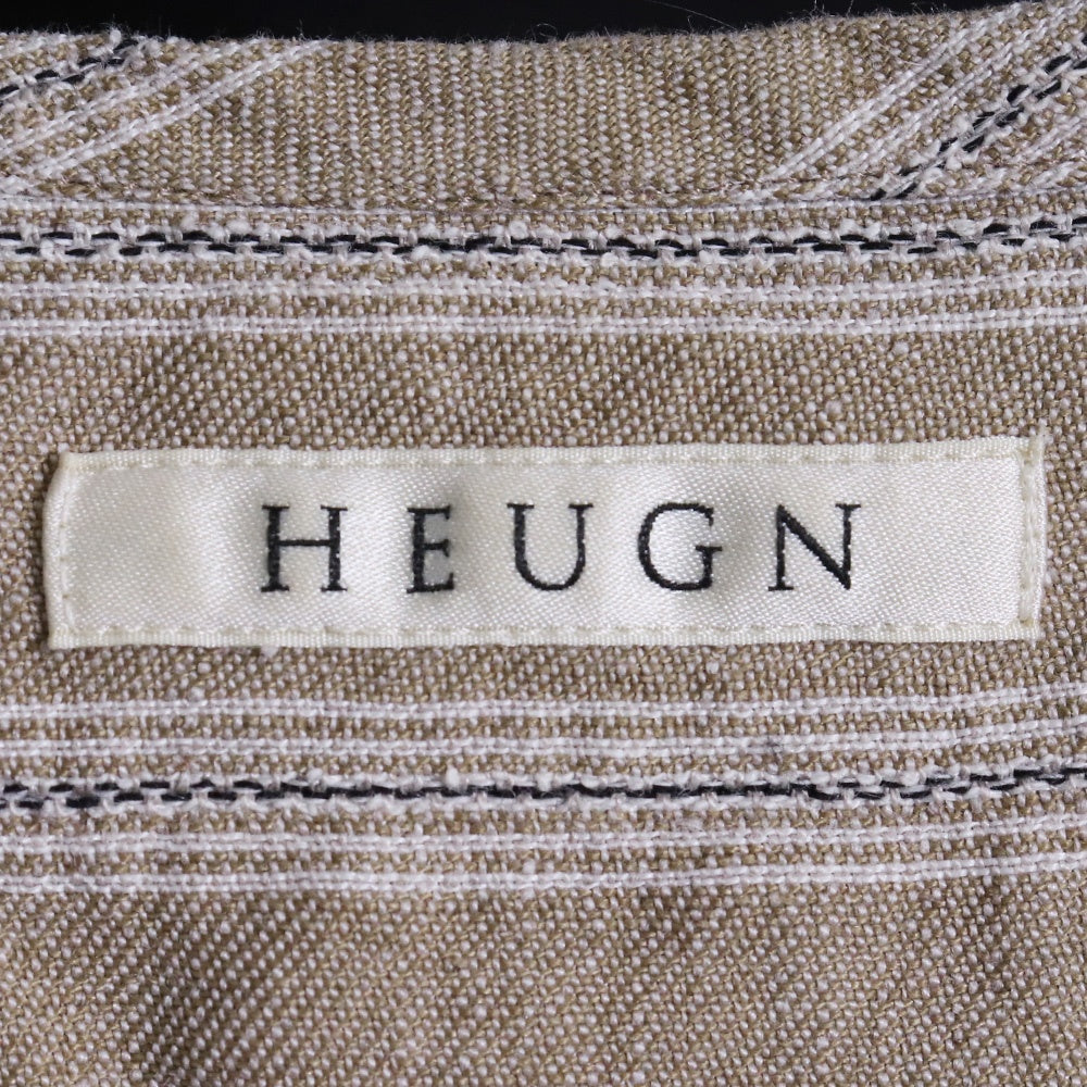 HEUGN JAKE Striped No-Collar S/S Linen Shirt Size 2