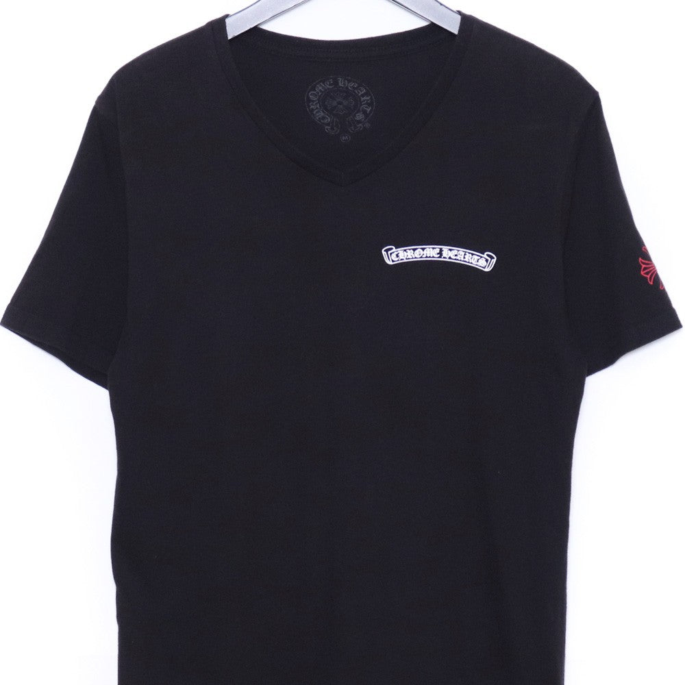 CHROME HEARTS Scroll Label USA V-Neck T-Shirt Black Size M