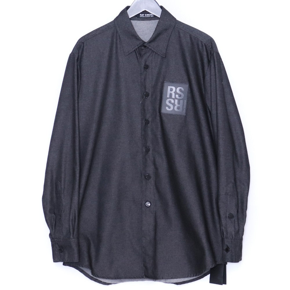 RAF SIMONS 23SS Oversized Leather Patch Shirt Black Size S