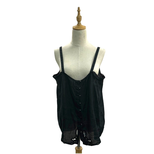Vlas Blomme Linen Lace Camisole Black Size FREE