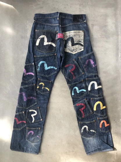 Vintage EVISU Bottoms - EVISU Multi Pocket Denim Pants Indigo Cotton 34 x 34 - Authentic Archive